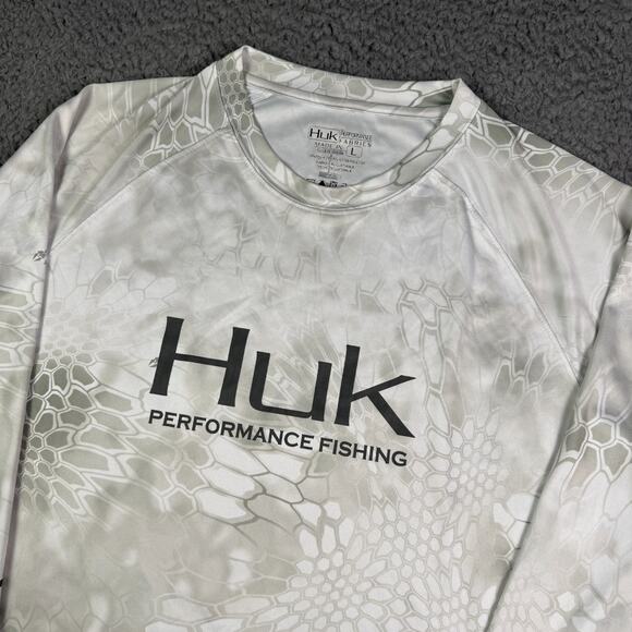 Huk Performance Fishing Shirt Mens L Gray Kryptek Yeti Camo Long Sleeve UPF - Picture 1 of 10